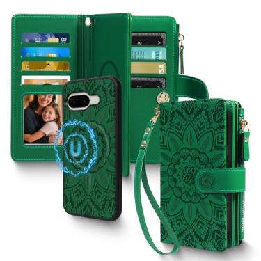 Imagem de Capa carteira magnética 2 em 1 para Google Pixel 9 Pro XL / 10 Pro XL compatível com Magsafe Suporte de cartão com bloqueio de RFID destacável capa de telefone bolsa com zíper alça de pulso para