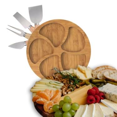 Imagem de 【Cozena】Kit 4 Facas P/Queijo + Petisqueira 26x26 Cm Parmesão Gouda Gorgonzola