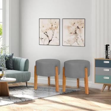 Imagem de Kit 2 Puff Thor Luxo em Linho Cinza Decorativo