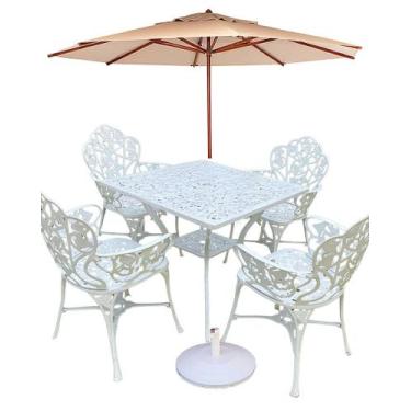 Imagem de Conjunto de Jardim com Mesa Quadrada 4 Cadeiras Alumínio Fundido e Gua