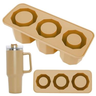 Imagem de 2 bandejas para cubos de gelo para copo de vidro, molde grande de cubos de gelo, molde de gelo cilíndrico de silicone com tampa e lixeira, máquina de cubos de gelo de fácil liberação para refrigerar