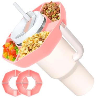 Imagem de PoDhey Tigela de lanche de 2 peças para copos de 1,134 g, 4 compartimentos, bandeja de lanche, anel de lanche, reutilizável de silicone, bandeja de lanche, copo portátil, bandeja de lanche, lavável na