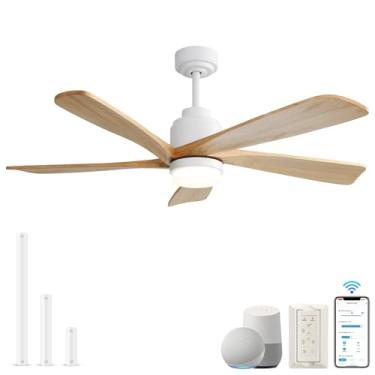 Imagem de Sofucor Ventilador de teto de 132 cm com luzes, ventiladores de teto de montagem embutida com luzes e controle remoto, compatível com Alexa/Google/App, motor CC silencioso, ventilador de teto de