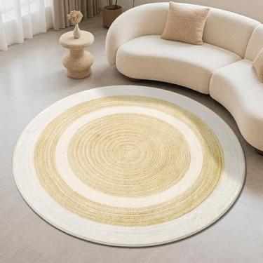 Imagem de Carvapet Tapete redondo de imitação de juta - Tapete circular lavável com aparência de juta de 1,2 m com base de borracha antiderrapante, tapete dobrável resistente a manchas para sala de estar