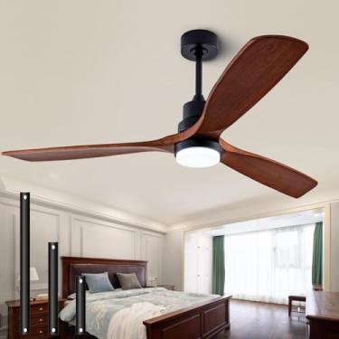 Imagem de QUTWOB Ventilador de teto de madeira de 122 cm com luz e controle remoto, ventilador de teto de madeira interno e externo com 3 lâminas para pátio, sala de estar, quarto, escritório, motor CC