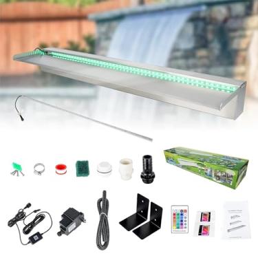Imagem de Aquadock Aplicativo de 91 cm, fontes de aço inoxidável 304 para lagos com luzes LED de 16 cores, kit de derramamento de cachoeira para pátio de jardim, piscina, decoração de lagoas de carpas