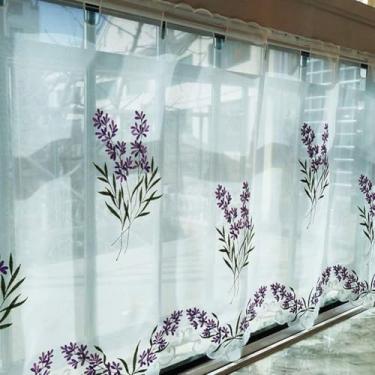 Imagem de Cortina Roxa Lavanda Transparente Valae Para Janelas, Cortina Curta De Bordado Estilo Nórdico Para Quarto Sala De Estar Café, Tratamento De Janela Meias Cortinas, White, W150×H150cm/W59×H59in