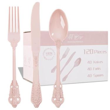 Imagem de Conjunto de talheres de plástico WDF Pink 120 peças para festa, casame