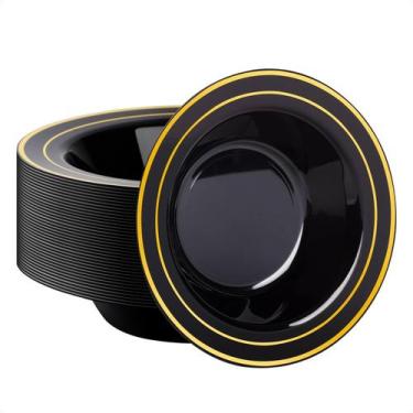 Imagem de Taças de plástico Goodluck, pacote com 50 ml, 350 ml com borda dourada