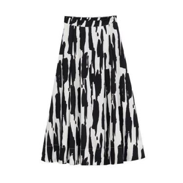 Imagem de Saia Midi Estampada De Cintura Alta Romântica E Elegante Para Mulheres