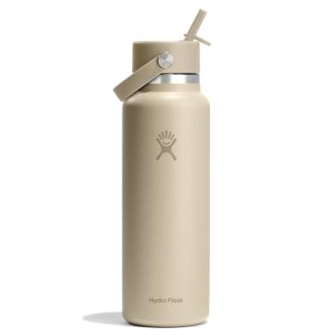 Imagem de Hydro Flask Garrafa de água – Aço inoxidável isolado – Tampa larga de palha, não derrama, à prova de vazamento em 1,134 g castanho aveia