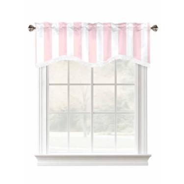 Imagem de Cortinas de franja para janelas listras rosa boho borla swag cortinas sanefas rosa branco listras verticais cortinas curtas bolso haste tratamento de janela para cozinha sala de estar quarto banheiro