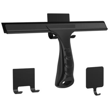 Imagem de ZJRDYYK Rodo de chuveiro multiuso, ferramenta de limpeza de vidro de banheiro de 25 cm com 2 ganchos adesivos, rodo de chuveiro de aço inoxidável para porta de vidro de chuveiro, janela, parede de