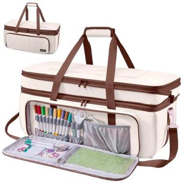 Imagem de AMOIGEE Estojo de transporte de camada dupla compatível com Cricut Maker 4, Explore 4, Maker 3, Explore Air, Silhouette Cameo – Bolsa de armazenamento resistente com bolsos para acessórios, vinil