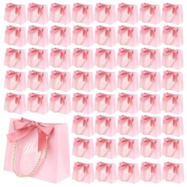 Imagem de HOZEON Pacote com 100 sacos de presente rosa de agradecimento com alças - 14,5 x 4,7 x 2,5 polegadas mini sacos de lembrancinha de festa para casamento, chá de bebê e celebrações de aniversário