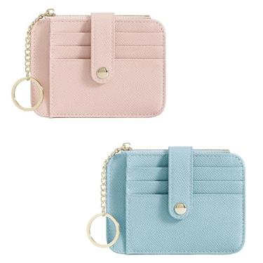 Imagem de STNRST-IN 2 peças com porta-cartão de crédito, carteira pequena de couro, estojo organizador de mini cartão, carteira bonita e elegante com zíper de metal macio e janela de identificação para mulheres