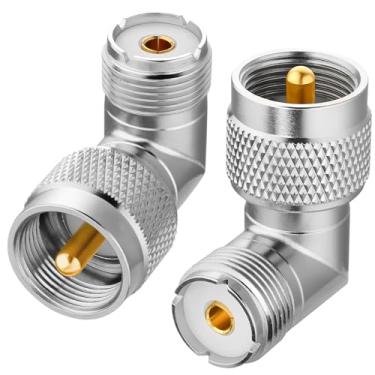 Imagem de RFAdapter PL259 Ângulo reto, pacote com 2 adaptadores de conector coaxial UHF macho para fêmea, conector coaxial em forma de L de 90 graus para cabo coaxial, CB, antena de rádio amador, baixa perda
