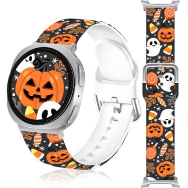 Imagem de Vieeki Pulseiras de relógio Halloween Pumpkin compatíveis com Samsung Galaxy Watch 8 de 40 mm, 44 mm/8 Classic de 46 mm (pulseira de silicone padrão de 22 mm com adaptador de aço inoxidável) preta de