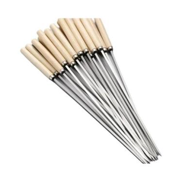 Imagem de Espetos De Churrasco Reutilizáveis Com Cabo De Madeira, Aço Inoxidável