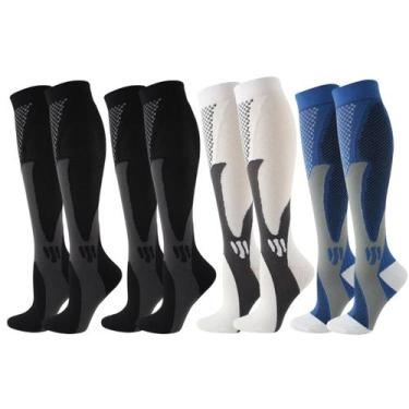 Imagem de Kit 4 Pares Meia De Compressão Esportiva Cano Alto 3/4 Corrida Ciclism
