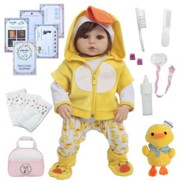 Imagem de Bebê Reborn Valentina Fio a Fio 46cm Roupa Pato Com Pelúcia - Cegonha 
