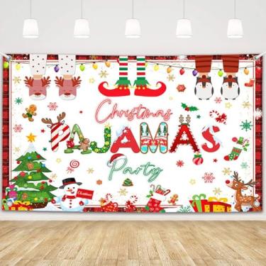 Imagem de MEHOFOND Pijama de Natal de 1,8 x 1,1 m, faixa de fundo para festa de Natal Feliz Natal, dormir, suéter feio de fundo, faixa de pijama para família, decoração de banner, adereços de cabine de fotos