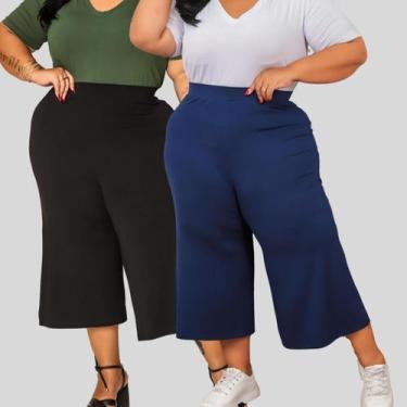 Imagem de Kit 2 Calças Pantacourt Plus Size - Mayara Manzano, Preto, Azul, G2