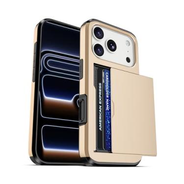 Imagem de Jiunai Capa carteira para iPhone 17 Pro com suporte para 2 cartões CC IDs com compartimento oculto para cartão deslizante com compartimento para cartão, capa protetora híbrida para iPhone 17 Pro de