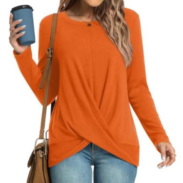 Imagem de Túnica HOTGIFT, camisas femininas de manga comprida, laranja
