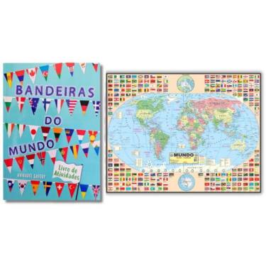 Imagem de Kit: Livro de Atividades - Bandeiras Do Mundo + Mapa Mundi Gigante - E