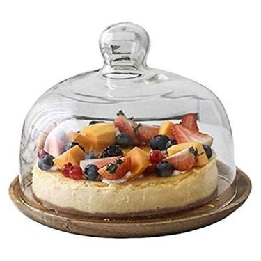 Imagem de Suporte para bolo, cúpula, premium, restaurante, frutas, sobremesa, capa de preservação, à prova de poeira, servidor de lascas, prato de madeira, bandeja decorativa redonda para servir (tamanho