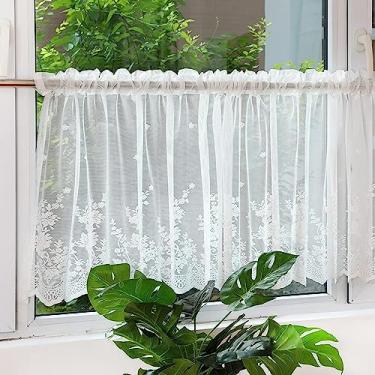 Imagem de Cortina de cozinha curta cortinas de renda respiráveis - cortinas curtas semi-transparentes de privacidade, cortinas de renda transparente vintage para janela de casa de banho, armário, refúgio d