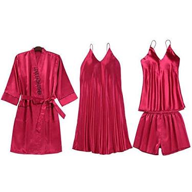 Imagem de ifgswopq 3 peças - conjunto de pijama de cetim roupa de dormir lingerie íntima feminina primavera nova roupa de casa (médio)