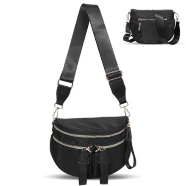 Imagem de YFGBCX Bolsa tiracolo feminina de cor sólida, bolsa transversal espaçosa de nylon, Preto