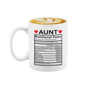 Imagem de Veracco Aunt Nutritional Facts Caneca de café de cerâmica branca presente engraçado aniversário dia das mães para mãe avó madrasta da filha filho (branca)