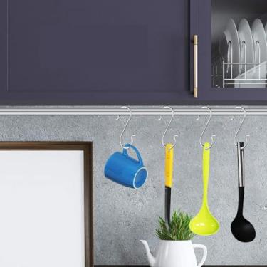 Imagem de 18 ganchos S com fechos de segurança, adequados para utensílios de cozinha, plantas ao ar livre, xícaras de café e cabides de capuz, prata