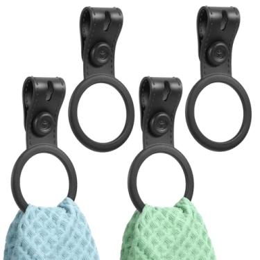 Imagem de Pacote com 4 suportes de toalha de cozinha de silicone, à prova d'água, suporte de toalha de mão, multiuso, suportes de pano de prato ajustáveis, ganchos de anel compatíveis com porta de forno