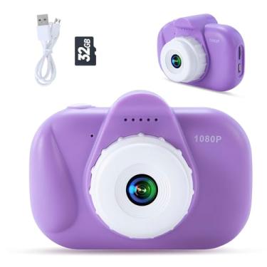 Imagem de Câmera infantil para meninas de 3 a 8 anos, câmera digital infantil violeta 1080p HD com capa de silicone macio e cartão SD de 32 GB – Presente de aniversário divertido para meninas