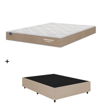 Imagem de Cama Base Box Casal Bege Colchão Concept Dream Molas Ensacadas 138x188 - Plumatex
