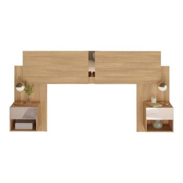 Imagem de Cabeceira Casal/queen Com Espelhos E 2 Mesas De Cabeceira 232cm Multimóveis Mp4324 Madeirado Madeirado