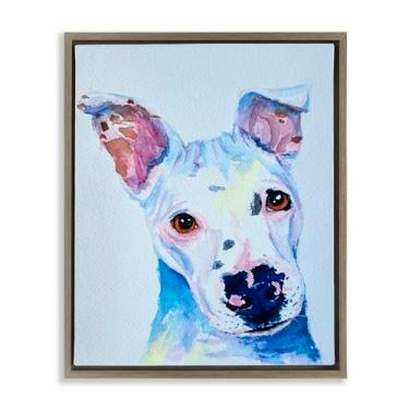 Imagem de Stupell Industries Pintura de parede em tela flutuante cinza retrato aquarela filhote branco, design por Tatiana Roberts, 80 x 63 cm