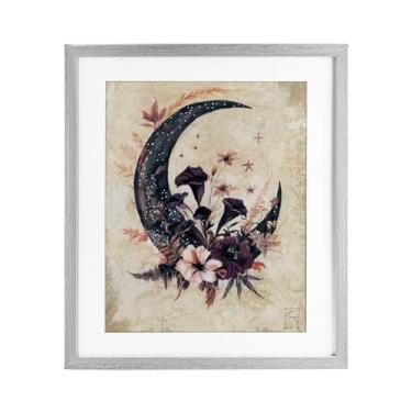 Imagem de Stupell Industries Lua vintage e estampa emoldurada cinza floral sob vidro, design de Sara Culpepper, 40,6 x 33,5 cm