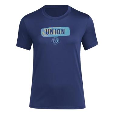 Imagem de adidas Camiseta feminina pré-jogo de manga curta, azul marinho/Philadelphia Union, Team Navy Blue/Philadelphia Union, G