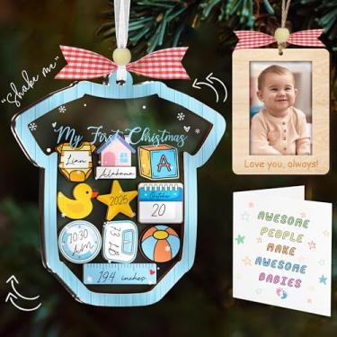 Imagem de Primeiro enfeite de Natal do bebê 2025 para menino, coqueteleira de madeira DIY com caneta, clipe de viseira de carro, cartão de chá de bebê, presente de recém-nascido para novos pais, lembrança de