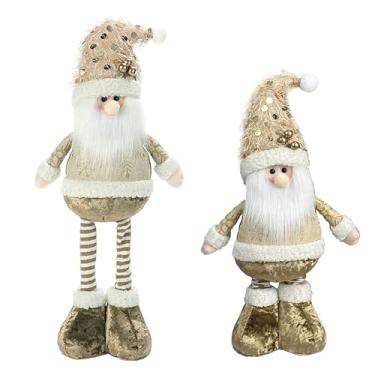 Imagem de Estatuetas de pelúcia de Natal sentado Papai Noel perna extensível boneco de neve alce pingente janela lareira decoração pendurada