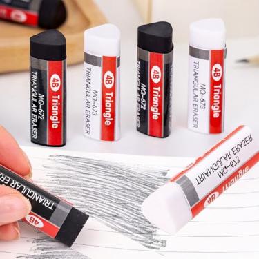 Imagem de 6 peças de borrachas triangulares 4B macias para estudantes arte de esboço preto branco borrachas exame estudantil artigos de papelaria de escritório (branco)