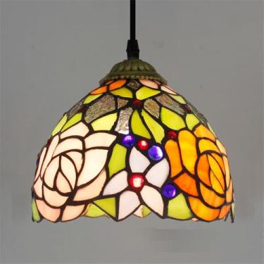 Imagem de Luminária pendente contemporânea de vidro colorido com LED, estilo retrô americano, ideal para sala de estar, restaurante, quarto, casa de campo, hotel, corredor, café ou bar (Estilo 19 D20C