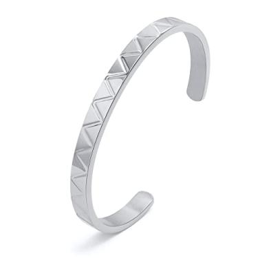 Imagem de Rockyu Pulseira masculina Chevron de aço inoxidável, design geométrico elegante, moderno e durável