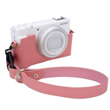 Imagem de Bowan Capa para câmera Vlog Sony ZV-1F, ZV-1 II/ZV-1M2, capa de couro genuíno feita à mão para meia câmera SonyZV-1F, ZV-1 II/ZV-1M2 versão com abertura inferior da câmera + alça de mão (rosa)