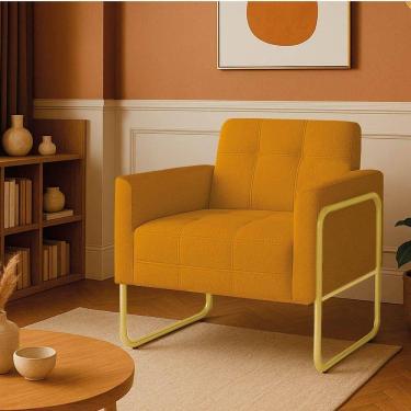 Imagem de Poltrona Sala Industrial Alta Tubo Dourado Elisa Bouclê Mostarda D03 - D`rossi